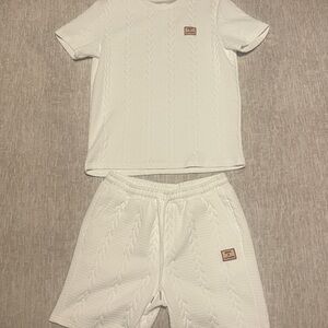 White Textured Shirt and Shorts